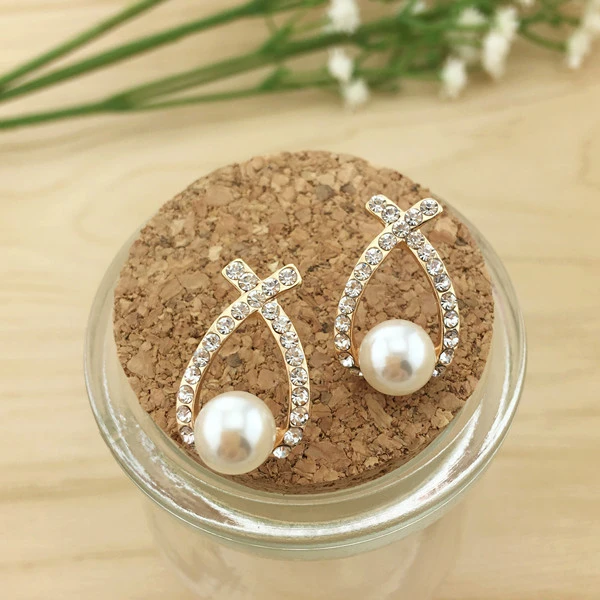 2019 Корея Горячая Мода крест Brincos Oorbellen Bijoux имитация-жемчужина стразы хрусталь для