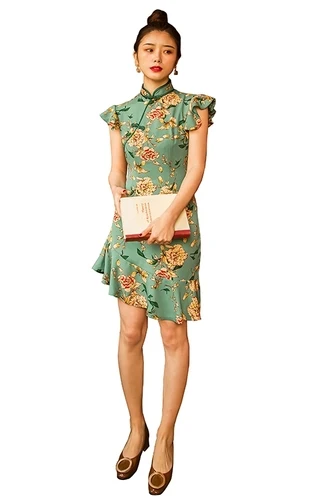 Летнее платье женское классический элегантный Cheongsam китайский стиль короткий