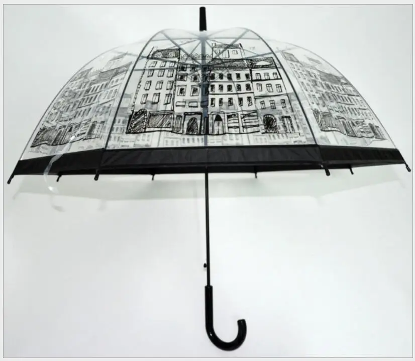 Зонт для дождливой погоды женский зонт с длинной ручкой прозрачный из ПВХ Parapluie |