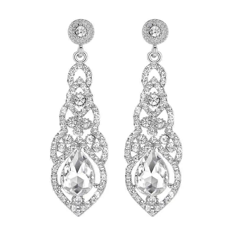 silver color Minmin золотые свадебные Висячие серьги для невест, большие висячие серьги с кристаллами для женщин, модные корейские Драгоценности MEH444 - Окраска металла: silver color