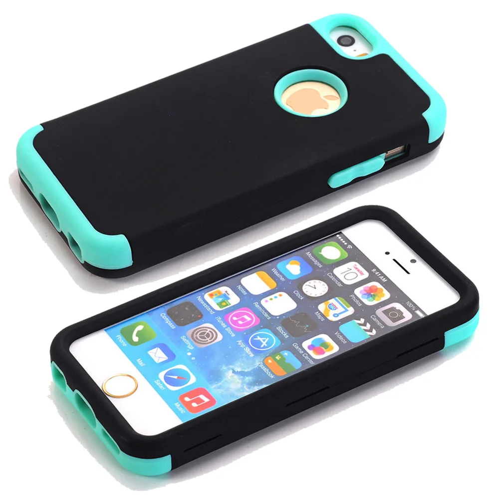 Резиновые чехлы для Apple iPhone 5 5S SE 5C S C 3в1, мягкий жесткий защитный комбинированный чехол, пластиковый чехол для телефона - Цвет: Black Green