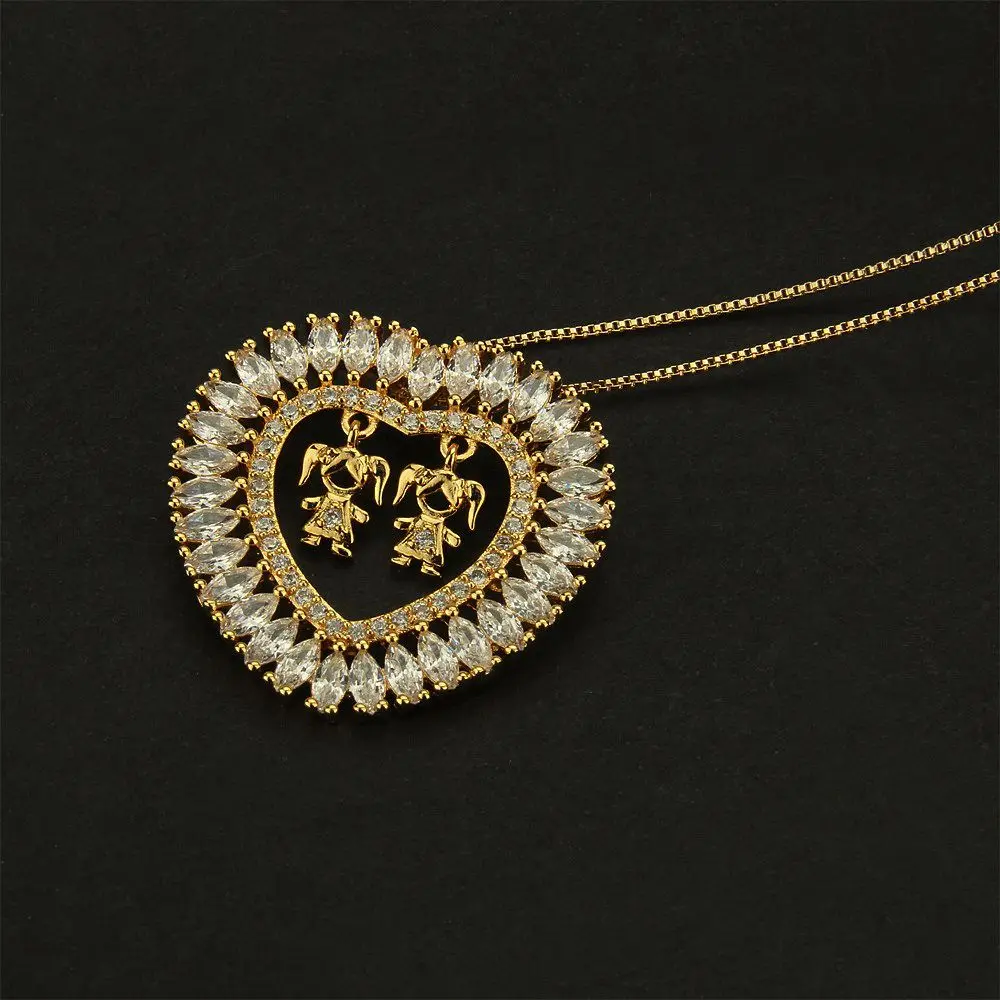 Golden Color Boy And Girl Pendant Necklace Women's fashion Jewelry Multi-color Cubic Zirconia Kids Necklace Jewelry New