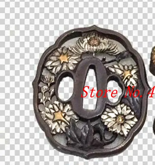 Tsuba Хризантема тема медный меч фитинги для японского самурайский меч катана хорошие Металлические ремесла Tsuba+ Menuki+ Fuchi+ Kashira - Цвет: Tsuba