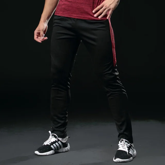 Pantalones deporte chandal, обтягивающие футбольные штаны, футбольные штаны, тренировочные мужские спортивные штаны, брюки для активного отдыха, штаны для бега, джоггеры - Цвет: black red