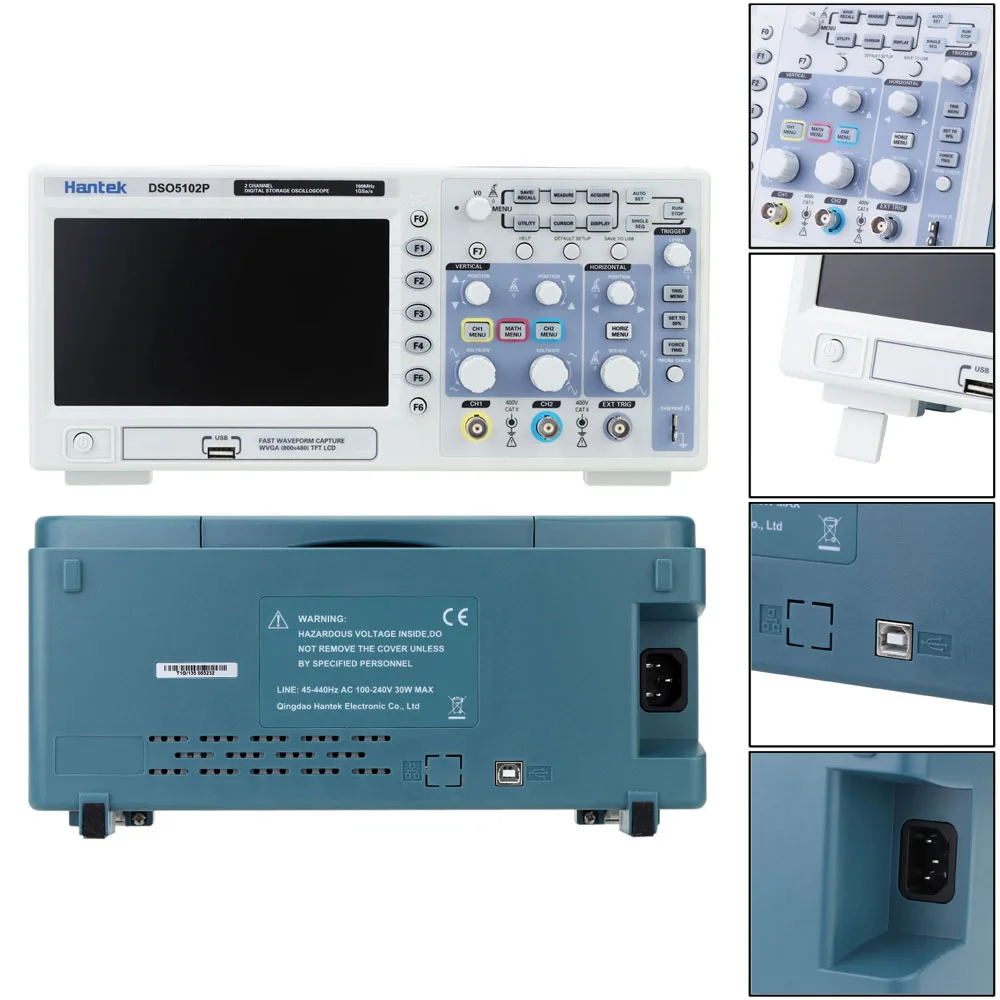 Цифровой осциллограф KKMOON DSO5102P портативный 100 МГц 2 канала длина записи 1 Гвыб/с 40K