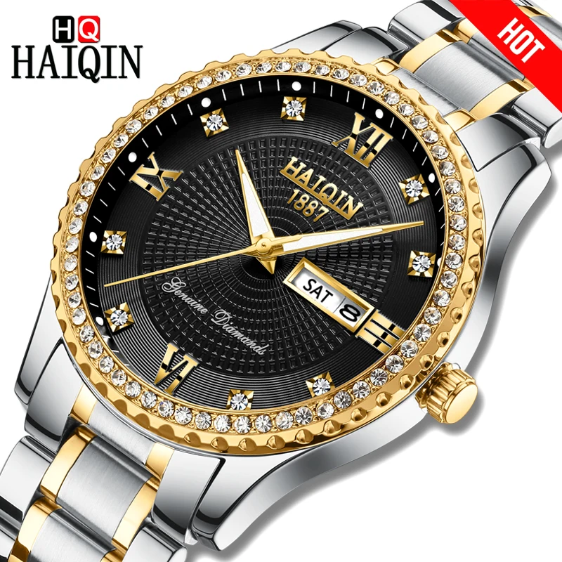 

Men's Watches Diamond trim Quartz Luxury Business Male WristWatch Military waterproof Sport Chronograph Relogio Masculino HAIQIN