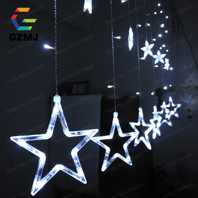 2MX3M звезда занавеска сосулька струнные огни Светодиодные сказочные