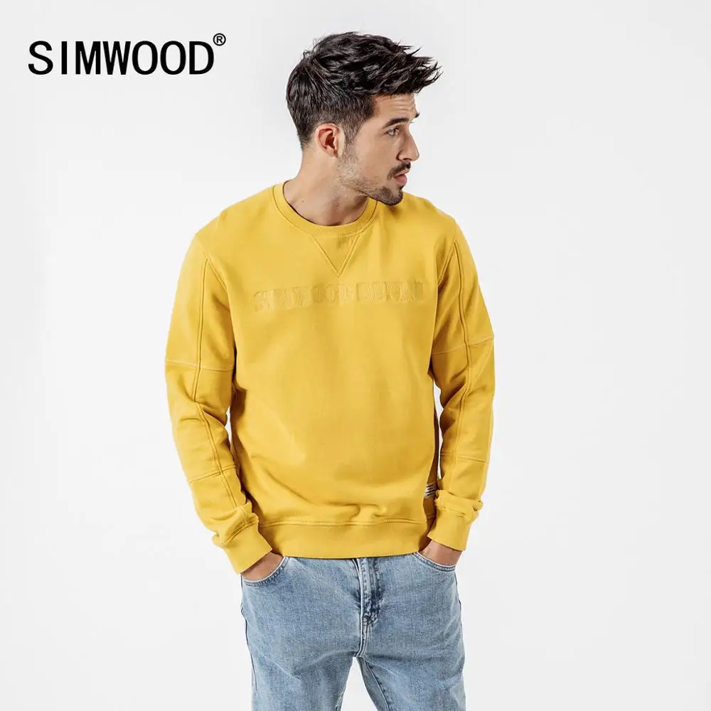 Мужское худи с вышитой надписью SIMWOOD высококачественный свитшот круглым вырезом