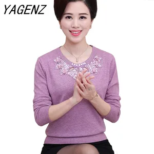 Женский пуловер среднего и пожилого возраста, осенне-зимний Свободный теплый свитер с круглым вырезом и длинными рукавами, повседневный трикотажный топ размера плюс 4XL