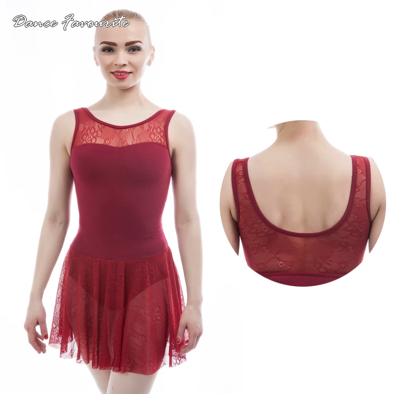 Adult Ballet Dance Leotard One-piece Dress Female Tank Sleeve Tutu for Dancer Women Lace Skirt | Тематическая одежда и