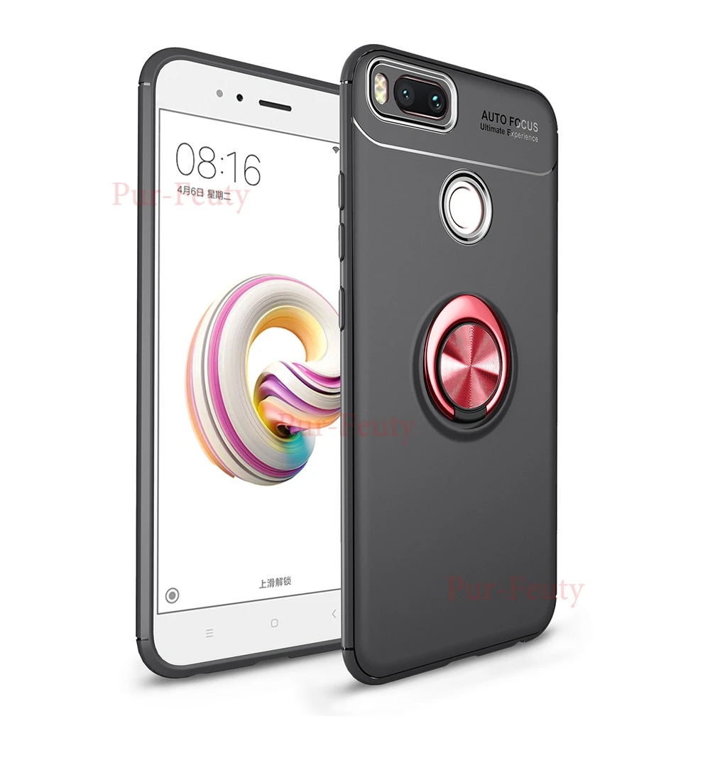 Black-Red Чехол для Xiaomi mi 5X5 X mi 5X мобильный телефон роскошный мягкий силиконовый автомобильный держатель магнитное кольцо задняя крышка для Xiaomi mi A1 A 1 MA1 чехол - Цвет: Black-Red