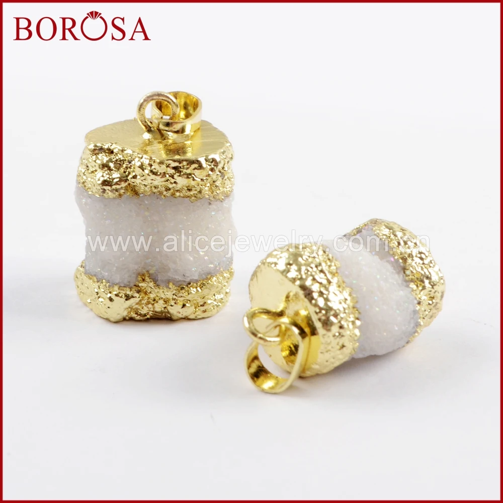 BOROSA 10PCS New Gold Trim White Solar Quartz Stone Pendant Beads Special Natural Crystal Gems Lady Jewerly for Necklace WX1031 | Украшения