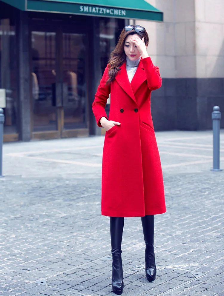 Женское кашемировое пальто 2016 Осень Зима негабаритное классическое длинное