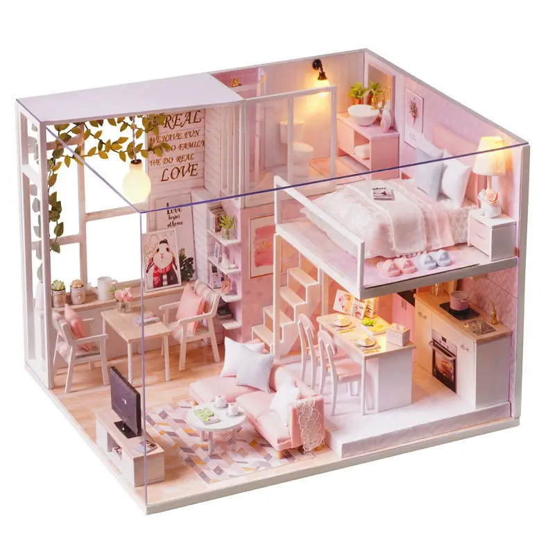 Кукольный дом ручной работы мебель Miniatura Diy кукольные домики миниатюрный кукольный домик деревянные игрушки для детей Взрослые подарок на день рождения L023 - Цвет: L022 with cover