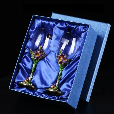 B Gift box 2pcs Эмаль Ирисы бессвинцовое Хрустальное стекло красное вино бокал wakeup набор бокал для вина чашка для шампанского свадебный подарок Питьевая утварь - Цвет: B Gift box 2pcs