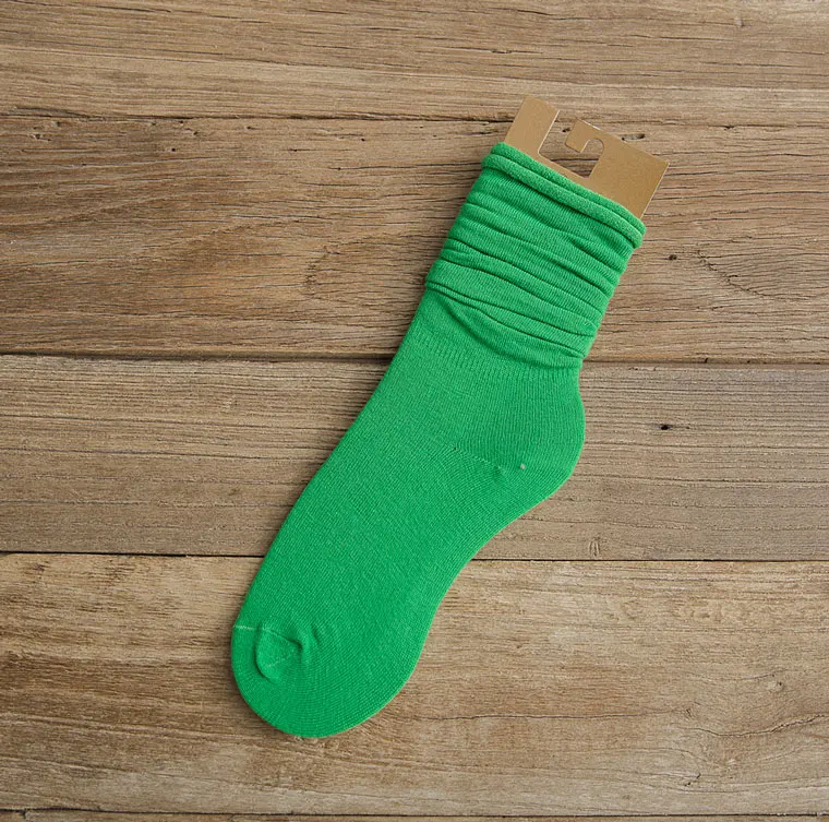 Green Длинные женские носки, хлопковые, весенние, осенние, модные, свободные, завитые, цветные, одноцветные, повседневные, корейские, японские, длинные, с вырезом лодочкой, носки - Цвет: Green
