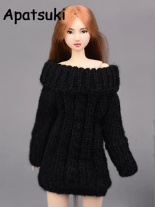 Черный вязаный тканый свитер для куклы Барби, одежда ручной работы, топы, пальто, платье, Одежда для куклы, подарки для детей