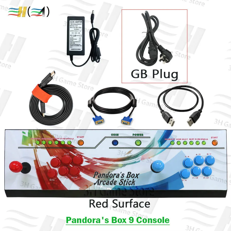 PDB9 red surface GB Pandora Box 9 1500 В 1 видео игры аркадная палка Консоль 2 игрока джойстик светодиодная Кнопка Pandora's box 5 плюс версия консоли - Цвет: PDB9 red surface GB