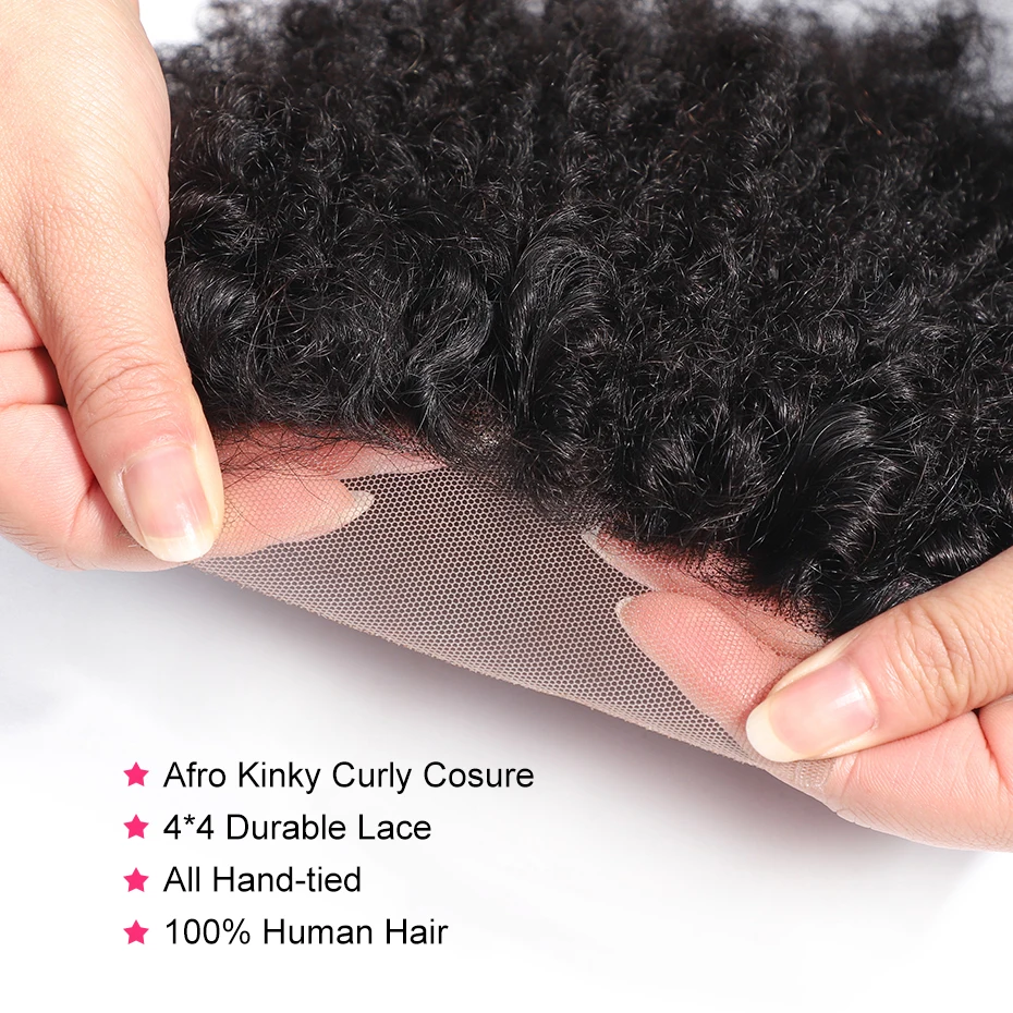 Габриэль монгольские афро кудрявые вьющиеся волосы Закрытие 100% Remy ткачество