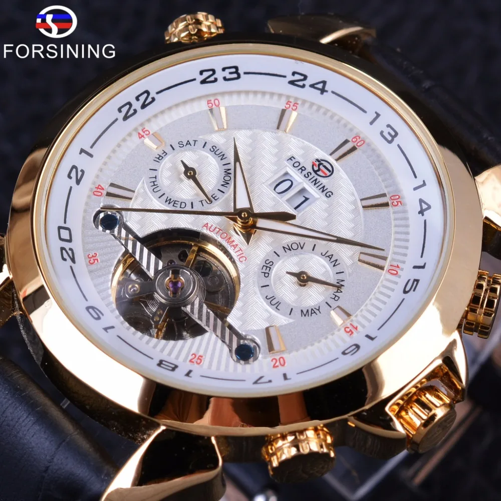 Forsining Weaving Tourbillion Design Genuine Leather Calendar Display Mens Mechanical Watches Top Brand Luxury Automatic Clock | Наручные