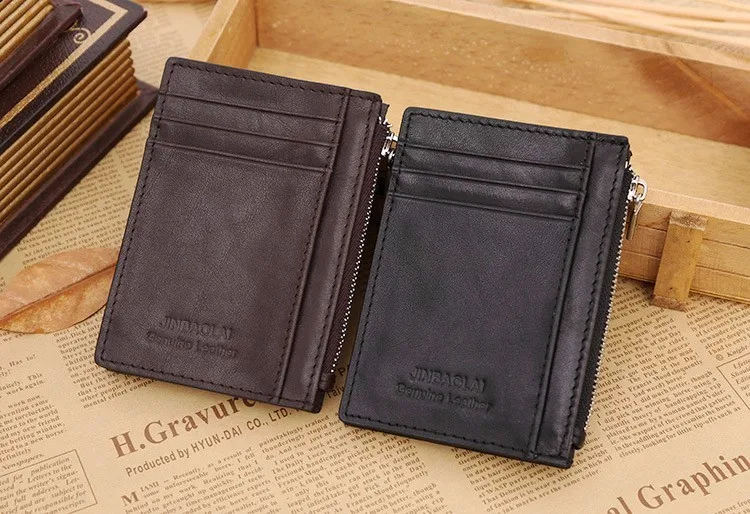Кошелек из натуральной кожи, мини-мужской кошелек с отделением для карт, кофейный короткий клатч, кошелек из воловьей кожи на молнии, кожаный кошелек, черный кошелек для монет