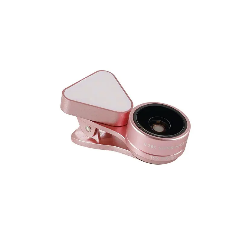 Rose Gold Doitop селфи кольцевой светильник с HD 3 в 1 Рыбий глаз широкоугольный Макро объектив Вспышка светодиодная камера телефон фотография для iPhone samsung Len - Цвет: Rose Gold