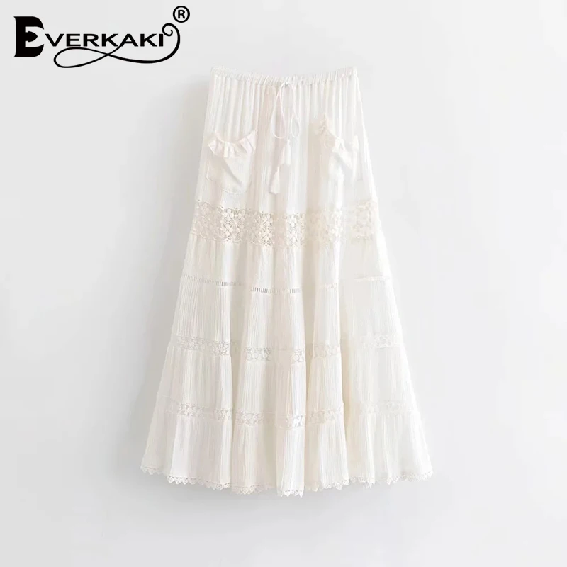 Everkaki открытая кружевная юбка макси женские богемные цыганские Длинные юбки для