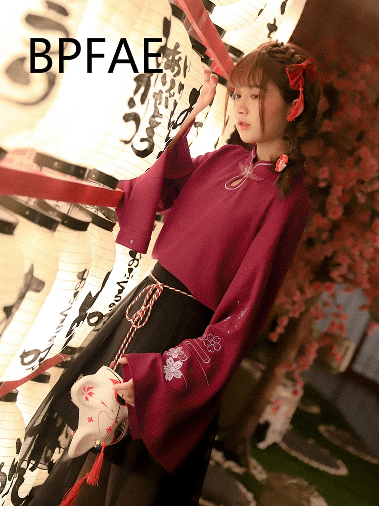 Новинка Осень 2018 Женская винтажная рубашка в японском стиле с вышивкой Сакуры и