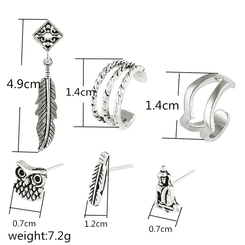 Женские серьги-каффы в стиле панк рок с цепочкой виде листика кисточками