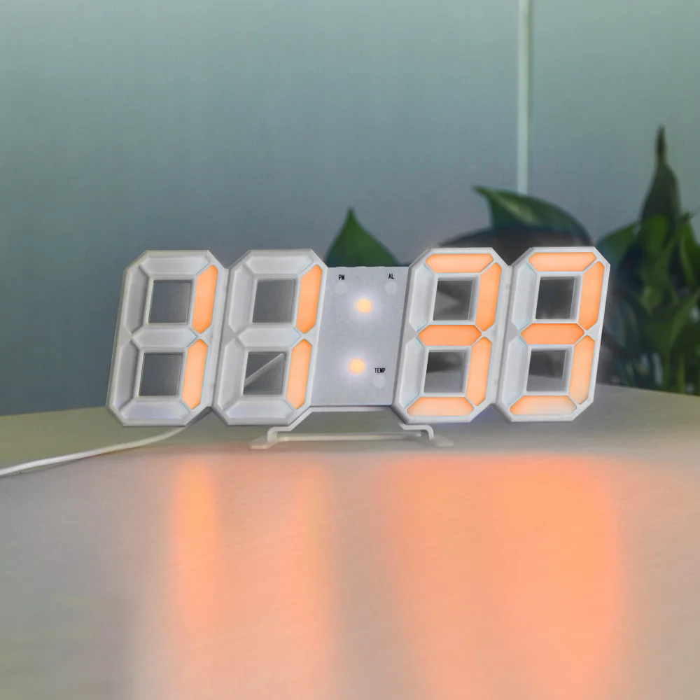 Orange A Будильники 3D светодиодный цифровой электронные настольные или настенные часы USB светодиодный красный синий розовый белый 12/24 часов лампа Дата Время Температура - Цвет: Orange A