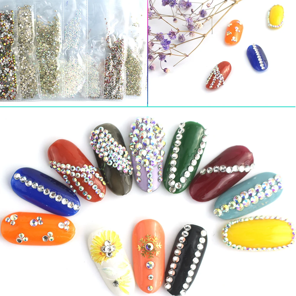 Прозрачные стразы с кристаллом AB плоской задней стороной для дизайна ногтей