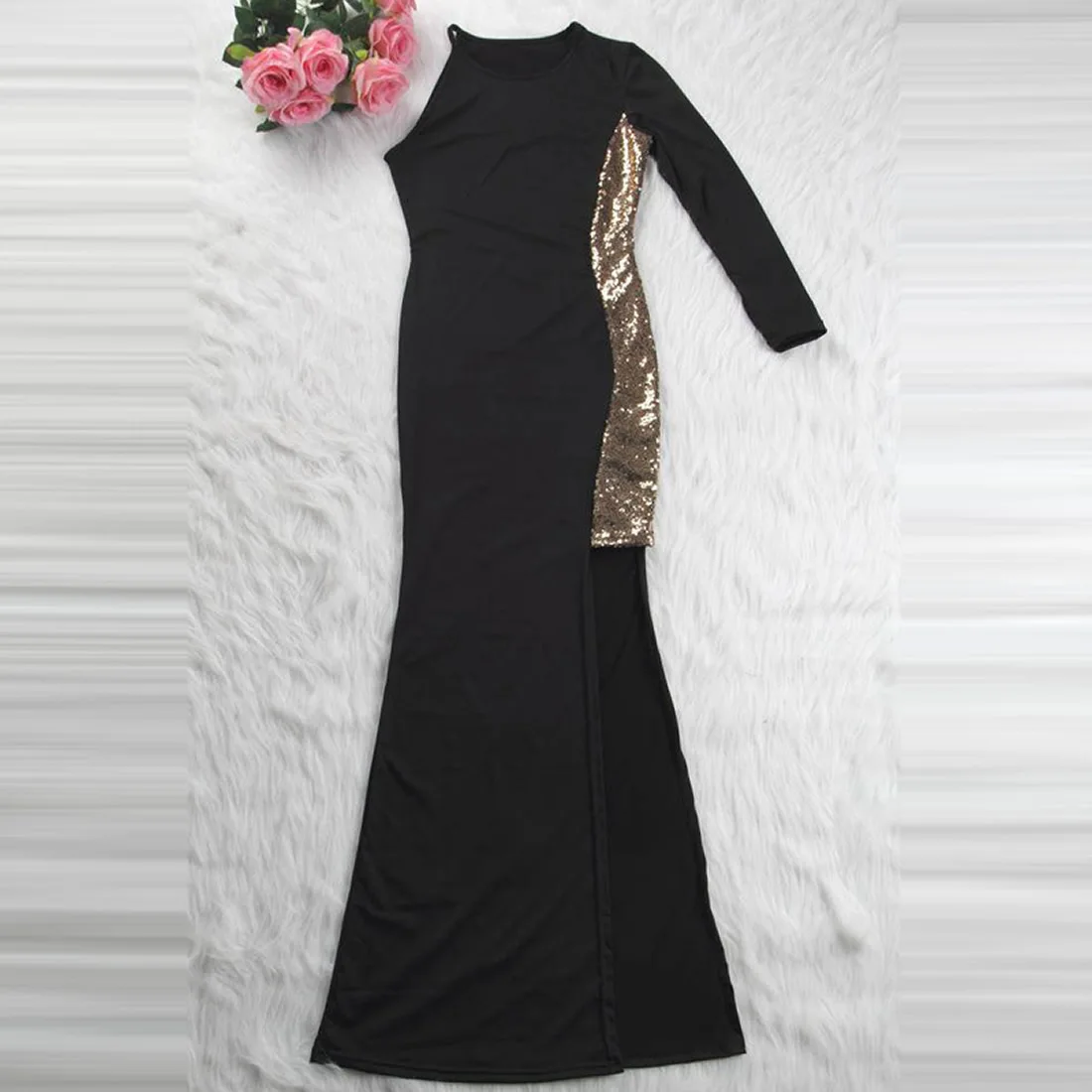 Robe noire longue романтичное платье бохо раздельное с блестками сексуальное черное