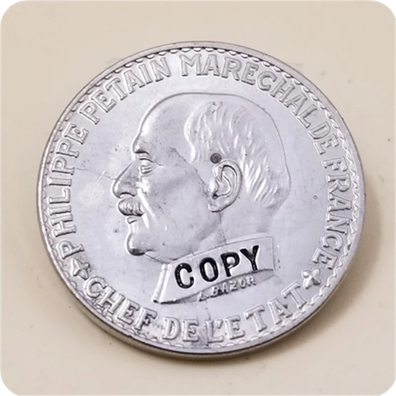 Копия монеты Petain Франция 5 франков 1941|Безвалютные монеты| |
