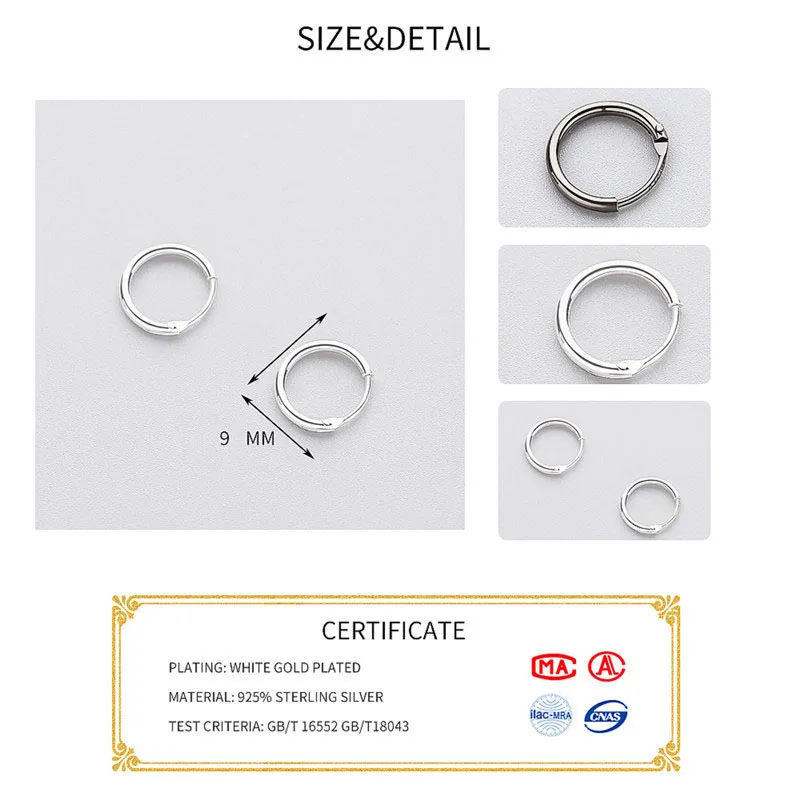 INZATT Real 925 Sterling Silver Minimalist Smooth Round Hoop Earrings Fine Jewelry Accessories Black White Color | Украшения и