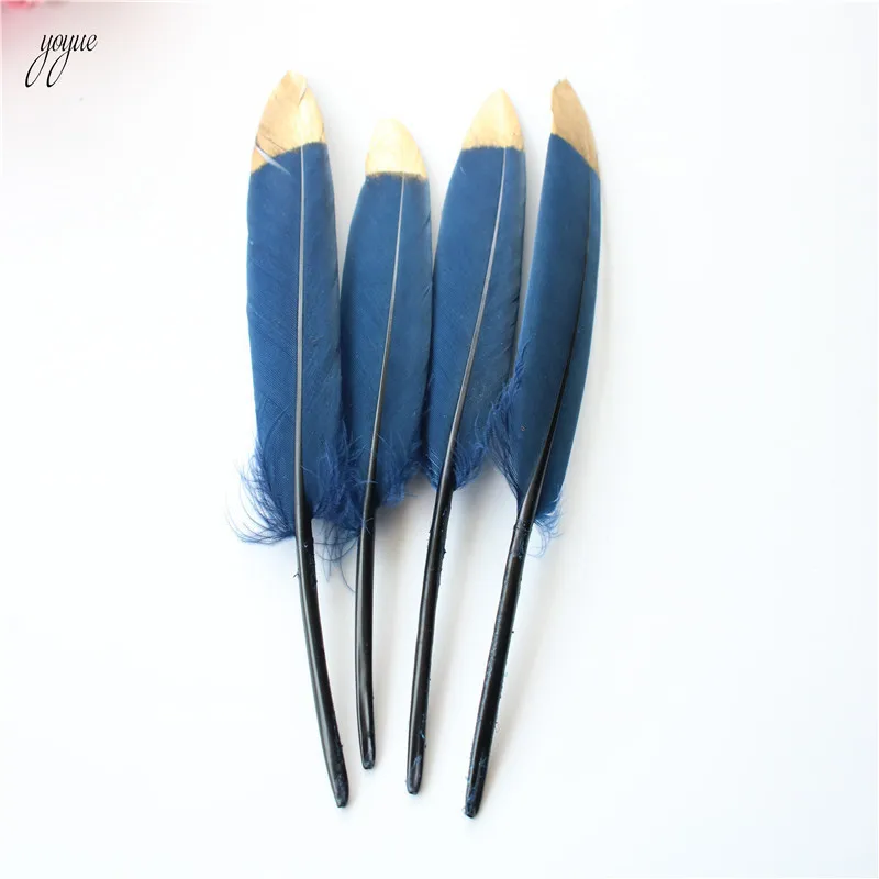 50 шт./лот мятный зеленый окрашенный золотой порошок окунутые утиные перья гусиные перья для рукоделия 10-15 см/4-6 дюймов перо для изготовления ювелирных изделий - Цвет: Navy gold