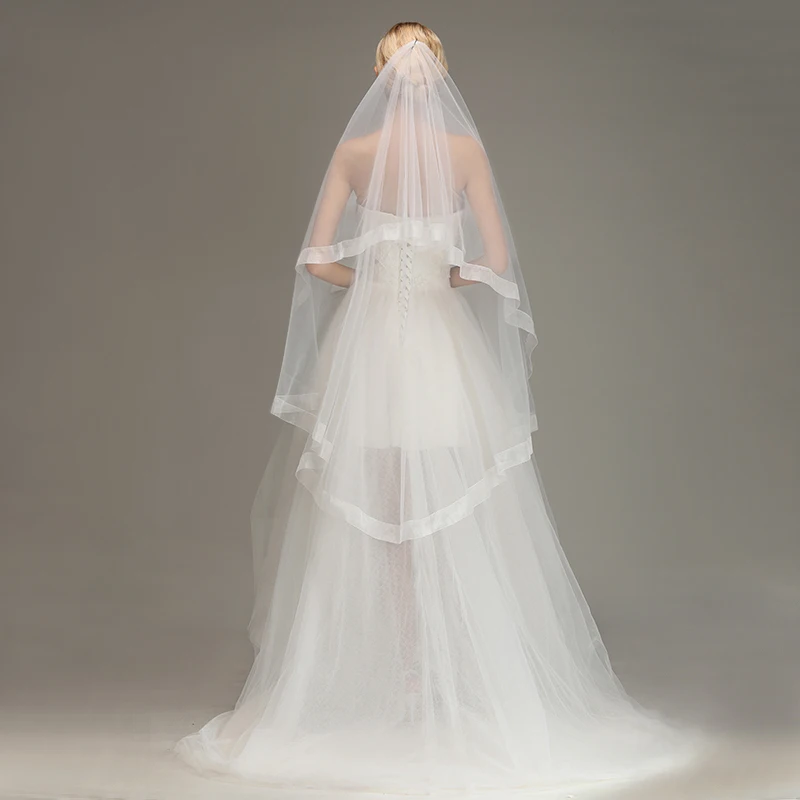

SWEMILE Simple One Layer Cut Edge Wedding Veil White Ivory Soft Tulle Bridal Veil Velo de Novia Wedding Accessories