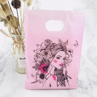 15x20cm black flower butterfly girl plastic gift bags with handles hot pink plastic gift boutique shopping wedding bags 100pcs