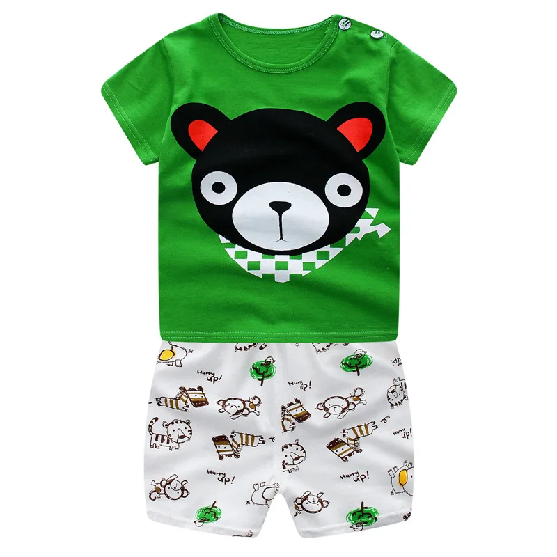 new Summer baby boys girls 100% cotton cartoon sports suit children's Short sleeve 2pcs sets Kids Boy Clothing Set T-shit+Pant | Детская