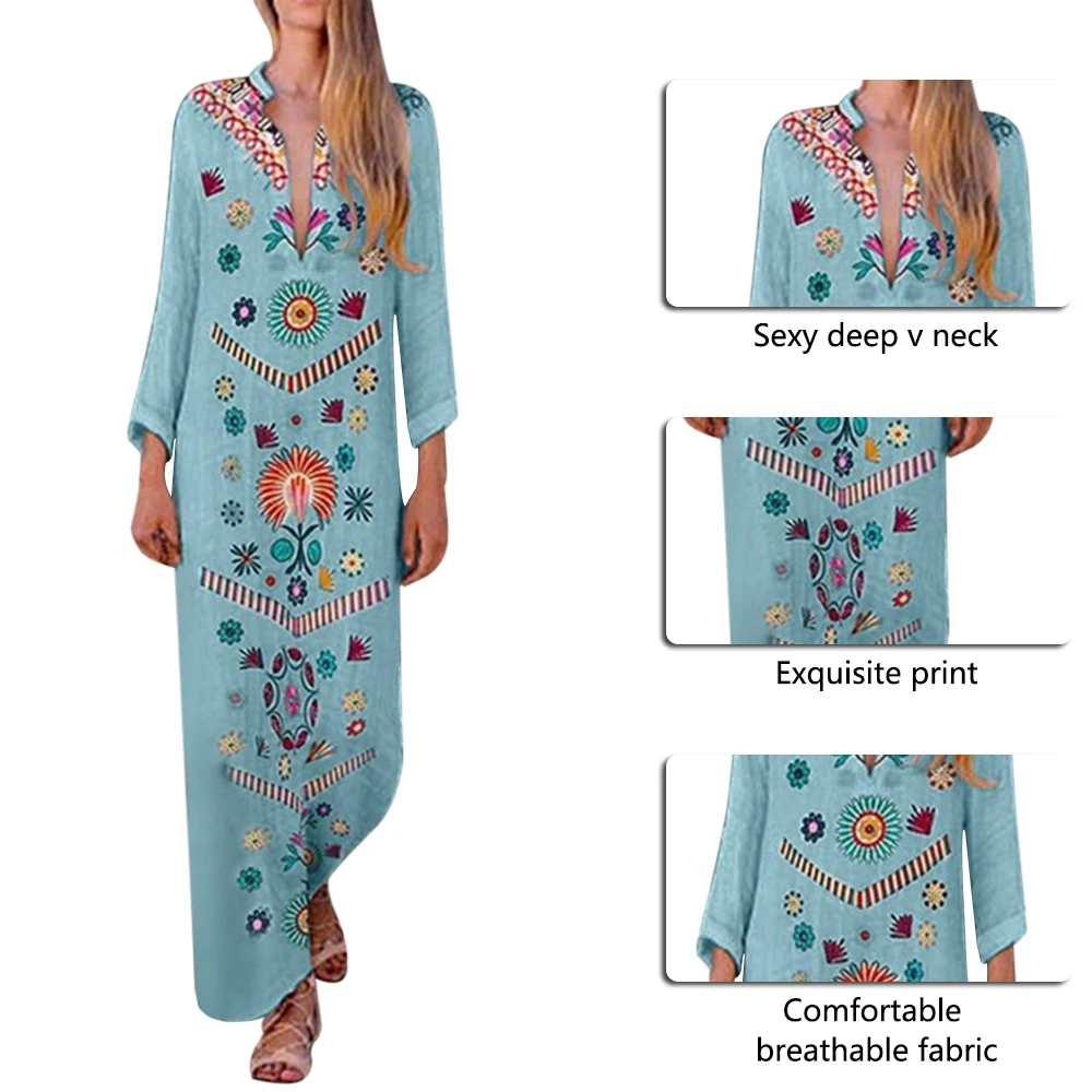 Женское модное Свободное платье с длинным рукавом и v-образным вырезом в стиле