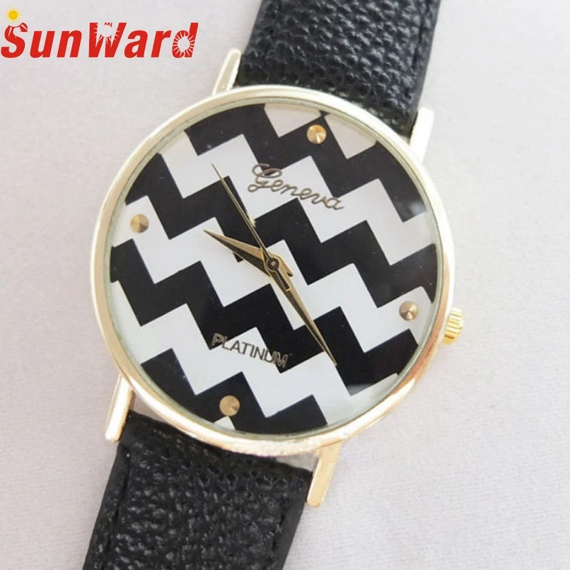 Miracle Moment привлекательный черный ремешок с полосками часы из искусственной кожи