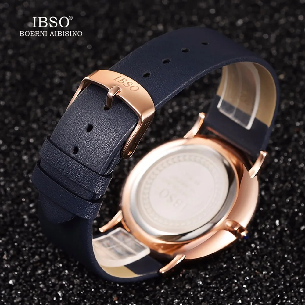 

2019 IBSO Womens Fashon Watches Ultra Thin Couple Watches for Lovers Genuine Leather Strap Analog Watches Montre Femme 8160