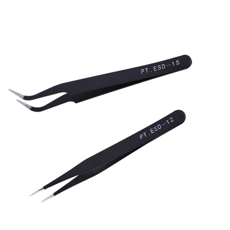 Анти статический Нержавеющая сталь черный пинцет изогнутый прямой нейл арта