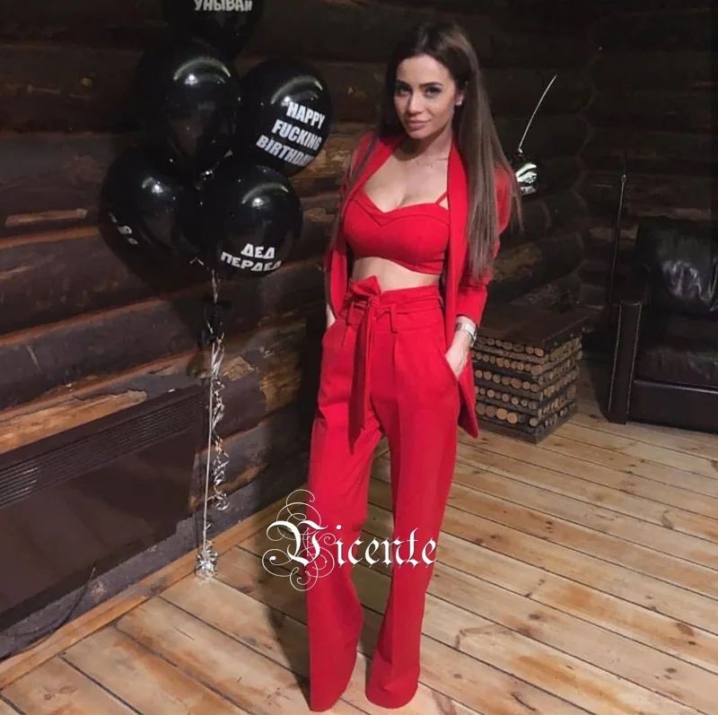 Vicente 2019 новый модный костюм из 3 предметов с длинными рукавами и поясом Женская