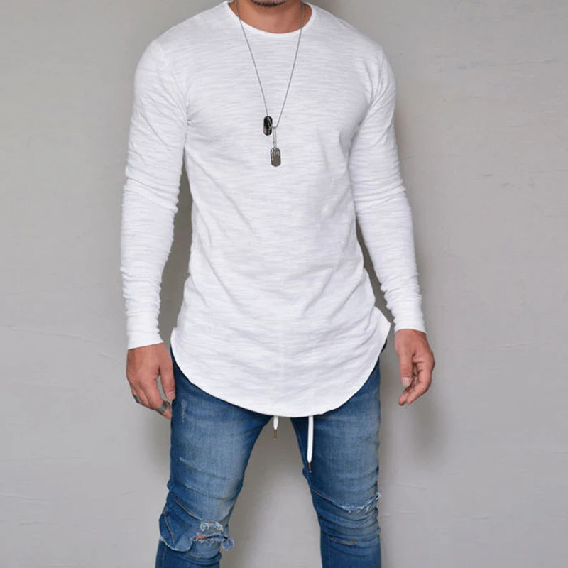 Горячая 2019 Новинка весны мода o-образным вырезом Slim Fit футболка с длинным рукавом