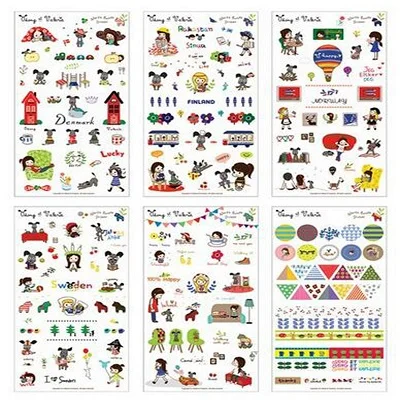 Set-11 XRHYY 1 упаковка из 6 шт. милый дневник мультфильм шаблон украшения Скрапбукинг наклейки прозрачный ПВХ канцелярские планировщик наклейки - Цвет: Set-11