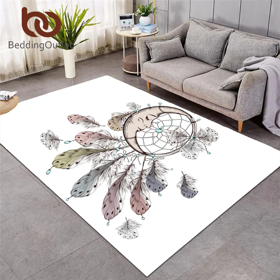 BeddingOutlet Dreamcatcher Area Rug for Bedroom Moon Large Carpet Feather Print Rectangle Floor Mat Anti-slip Home Decor 152x244 | Дом и сад