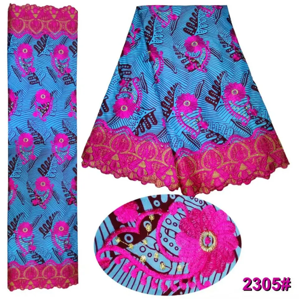 

6Yards/pc Fashionable flower printed pattern wax and silver african water soluble lace for dress LBL35-1