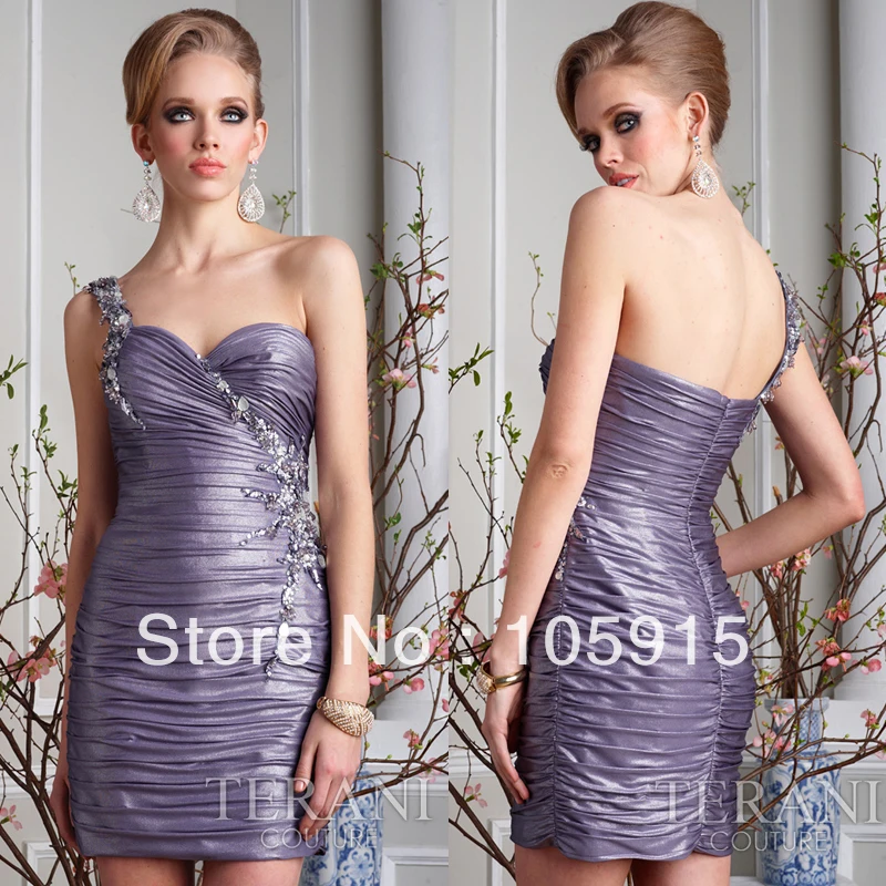 2015 кутюр фиолетовый один ремешками коктеила и вечерние платья с бисером короткие