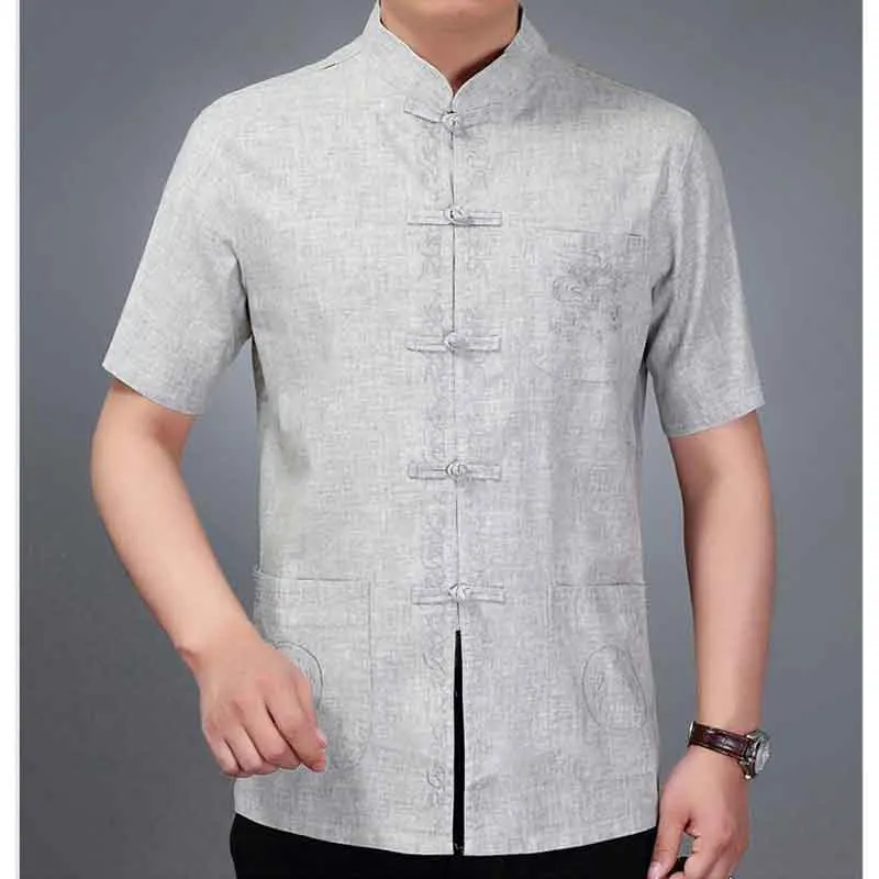 Мужские комплекты боевых искусств костюм Тан летние рубашки с коротким рукавом +