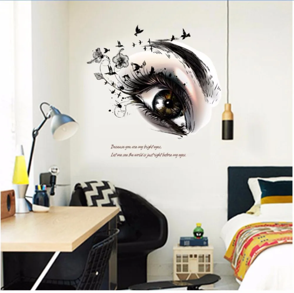 

New Big Eye Art Wall Sticker Beauty Salon DIY Vinyl Removable Home Decor Stickers Living Room Poster Eyebrow Shop Decals